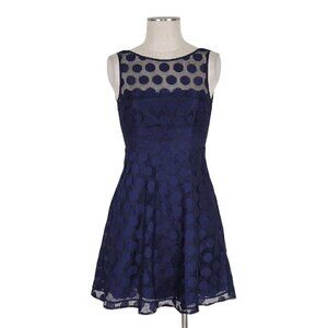 Betsey Johnson Princess Style Dress Size 2 Navy Polka Dot Lace Sleeveless